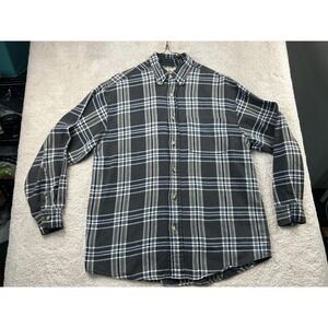 County Seat Plaid Flannel M Grey Navy Blue Cotton Grunge Cabin 90s Heritage